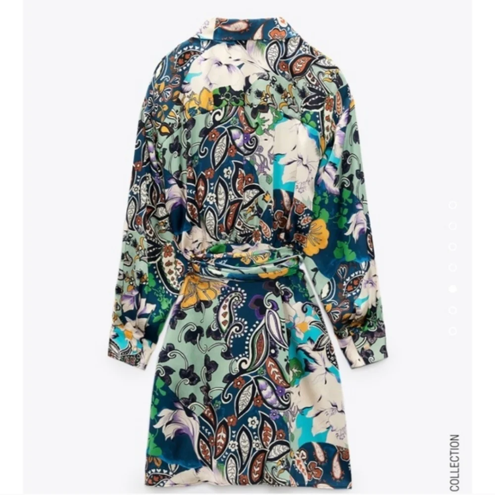 Zara Patchwork Print Satin Effect Multicolored Dress NWT - Picture 5 of 11